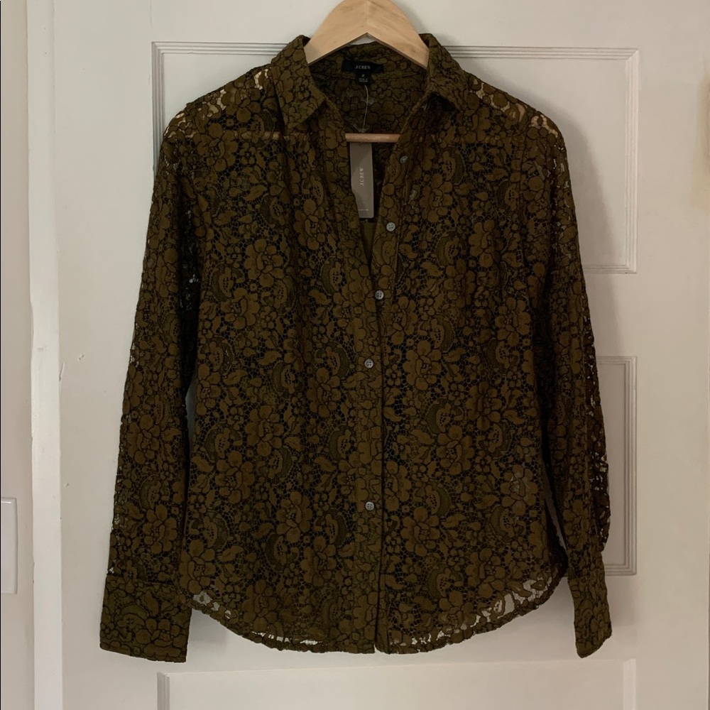J. Crew Olive Green Lace Blouse